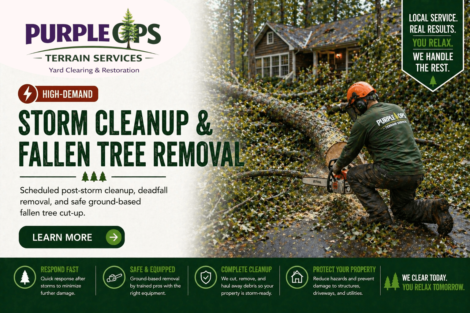 Branded storm cleanup and fallen tree removal service visual