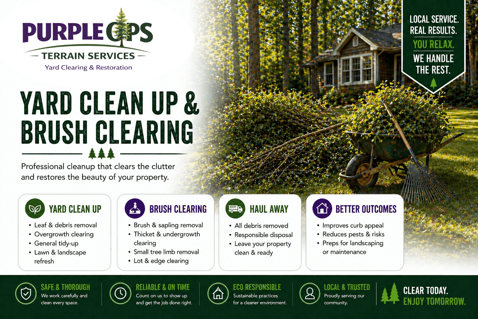 Branded yard clean up and brush clearing service visual